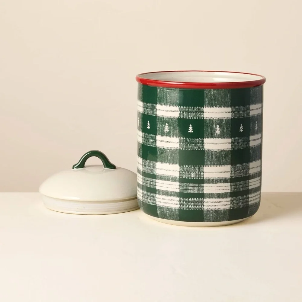 Stoneware Reactive Glaze Cookie Jar Green Plaid - Hearth & Hand Magnolia